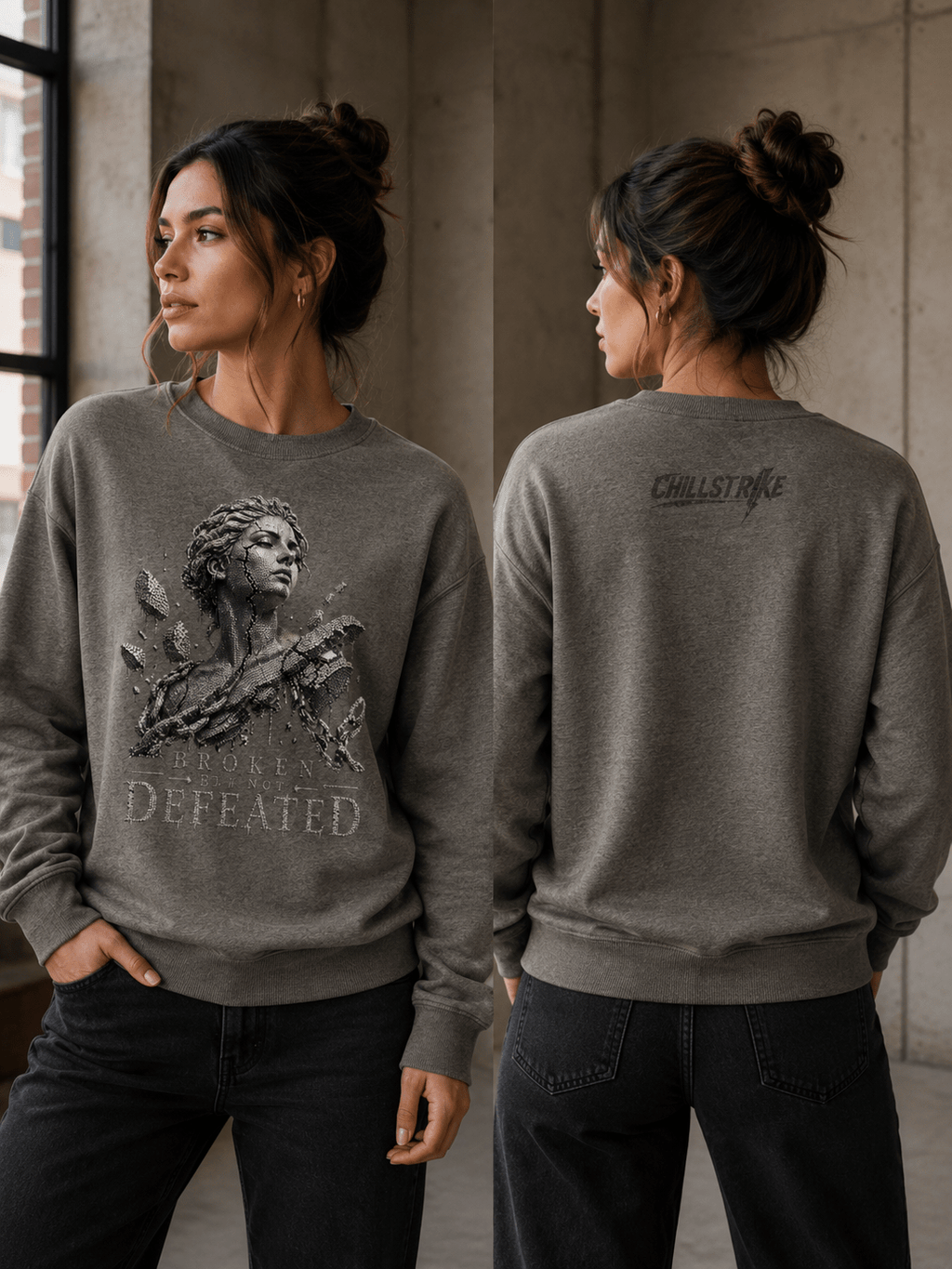 Broken not defeated sweatshirt Sweatshirt oversized streetwear hoodie t-shirt for men women - CHILLSTRIKE premium urban fashion