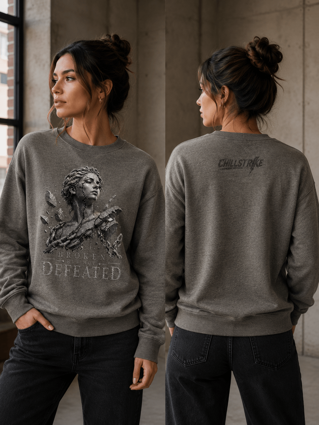 Broken not defeated sweatshirt Sweatshirt oversized streetwear hoodie t-shirt for men women - CHILLSTRIKE premium urban fashion