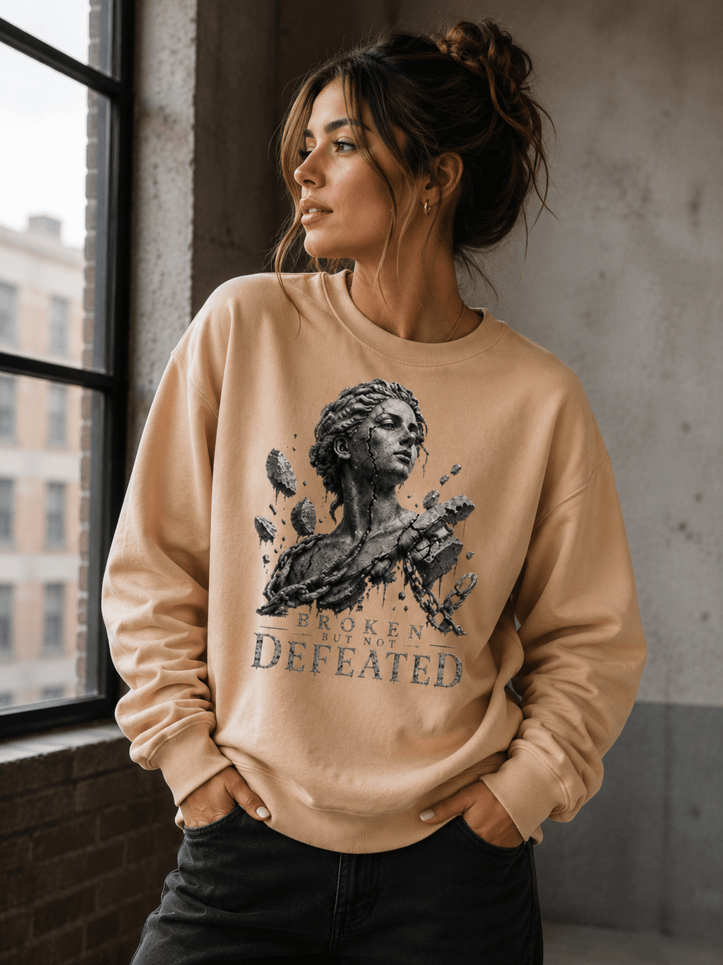 Broken not defeated sweatshirt Sweatshirt oversized streetwear hoodie t-shirt for men women - CHILLSTRIKE premium urban fashion