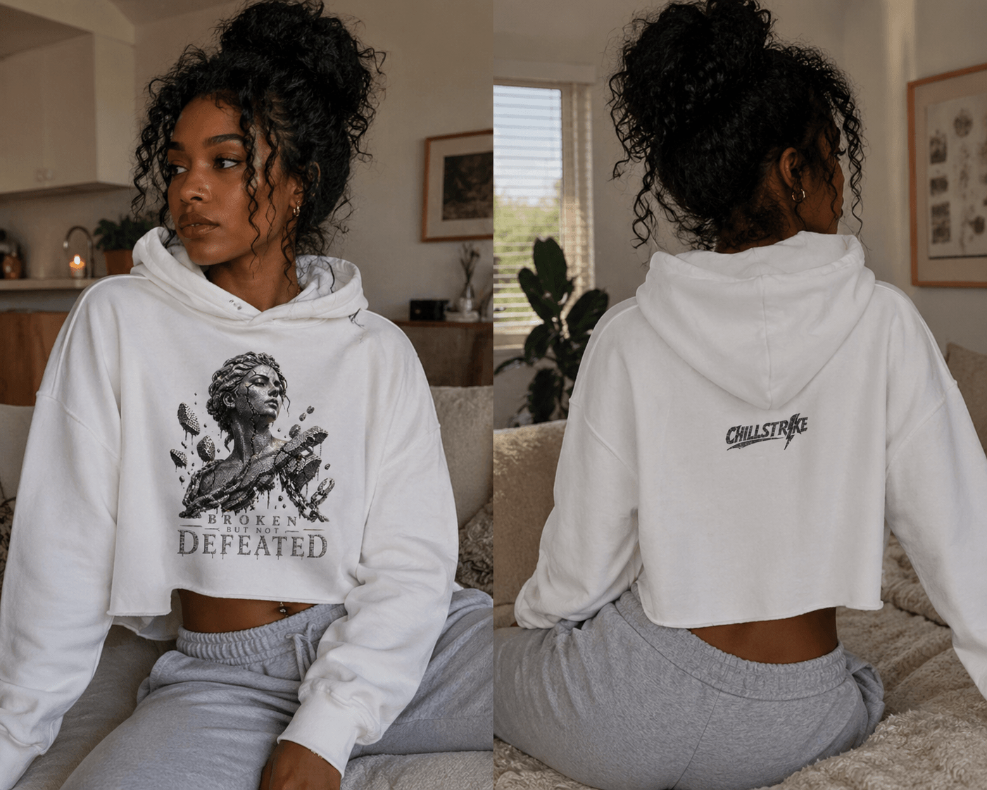 Cracked not defeated crop Crop hoodie oversized streetwear hoodie t-shirt for men women - CHILLSTRIKE premium urban fashion