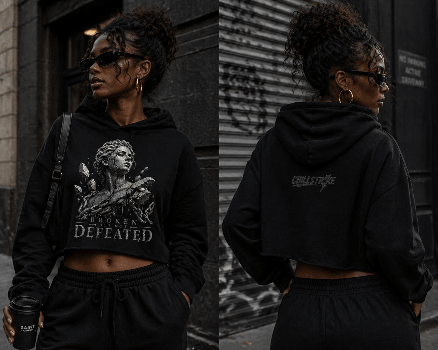 Cracked not defeated crop Crop hoodie oversized streetwear hoodie t-shirt for men women - CHILLSTRIKE premium urban fashion