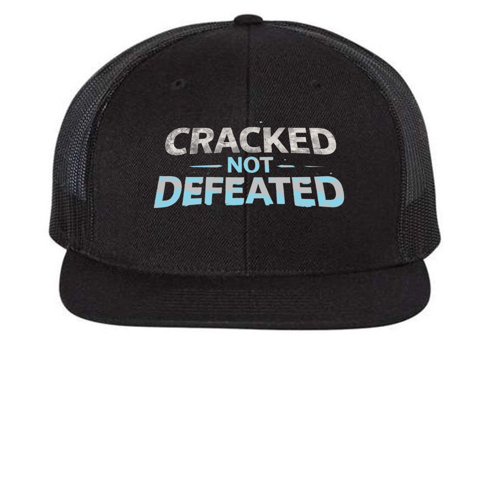 Cracked Not Defeated Trucker Hat – Ice Blue Snapback Cap | ChillStrike Hat oversized streetwear hoodie t-shirt for men women - CHILLSTRIKE premium urban fashion